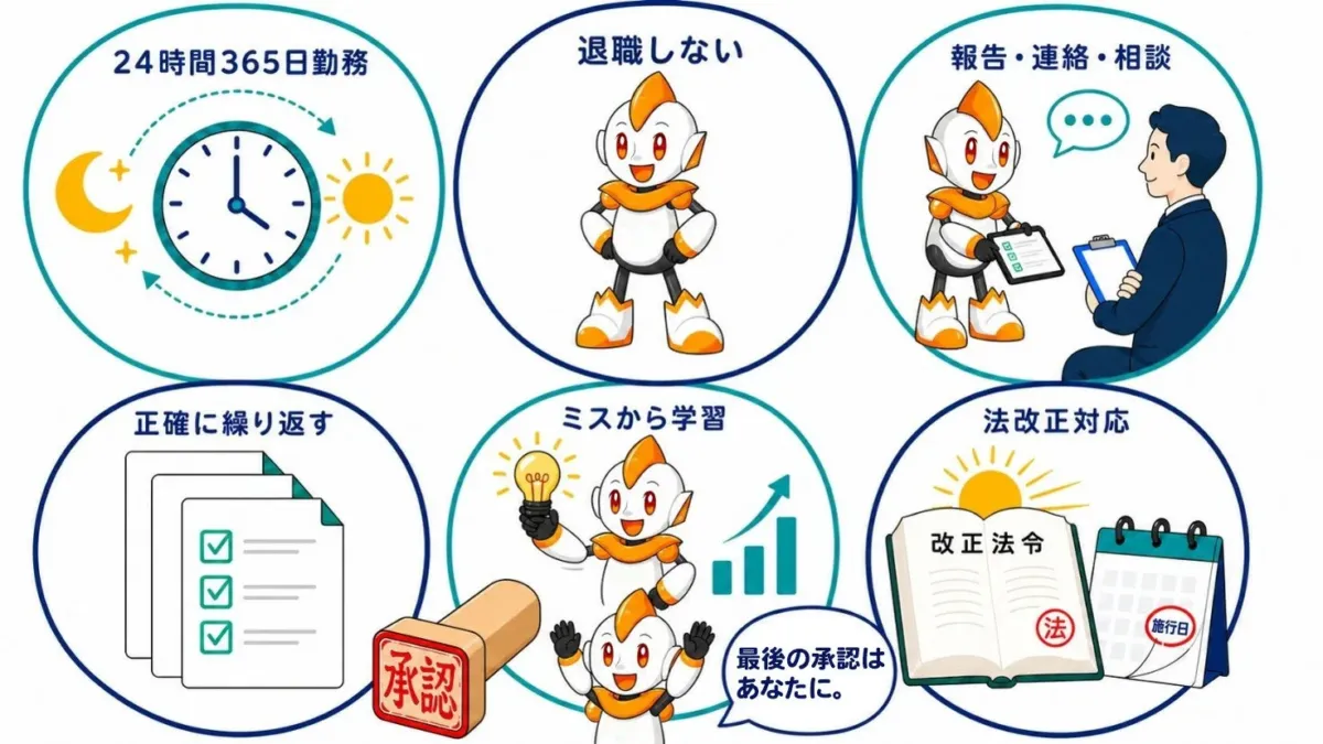 AIロボの6つのお約束を示すインフォグラフィック